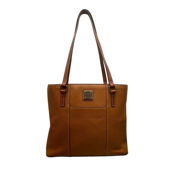 Dooney & Bourke Tan Brown Pebbled Leather Gold Accents Double Strap Shoulder Bag - Picture 1 of 16